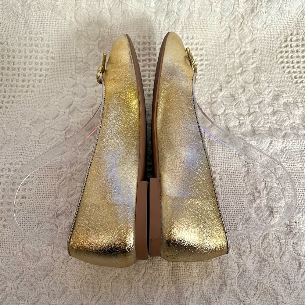 Stuart Weitzman Gabby Bow Flats Gold Silver Metallic Pointed Toe Comfortable - Picture 7 of 10